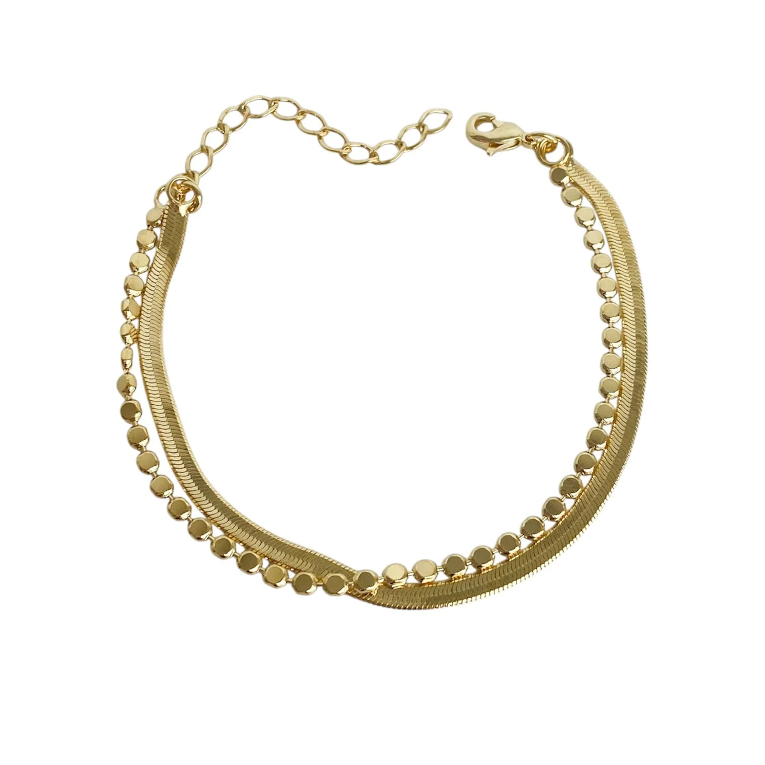 Pulseira Dupla Fita & Esferas Dourada