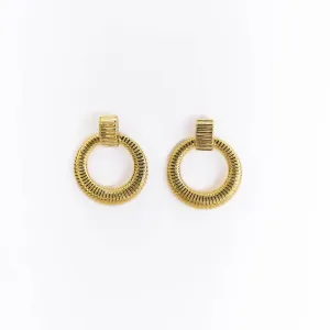 Brinco Argola Frontal Texturizada Banhado a Ouro 18k