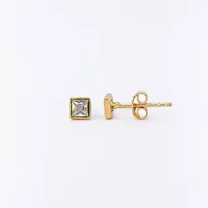 Brinco Ponto de Luz Quadrado Banhado a Ouro 18k 4mm
