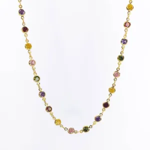 Colar Zircônias Coloridas Banhado a Ouro 18k 45cm