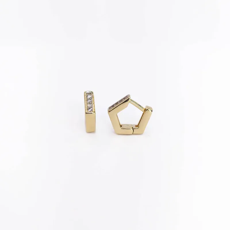 Argolinha Pentagonal Cravejada Banhada a Ouro 18k 11mm
