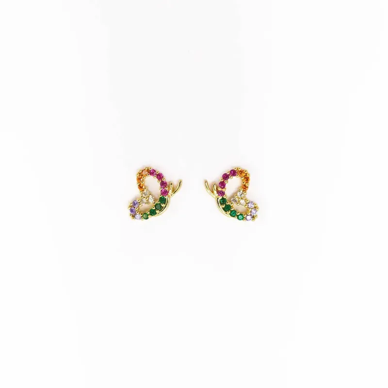 Brinco Borboleta Zircônias Coloridas Banhado a Ouro 18k