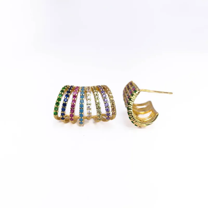 Brinco Multi Elos Zircônias Coloridas Banhado a Ouro 18k