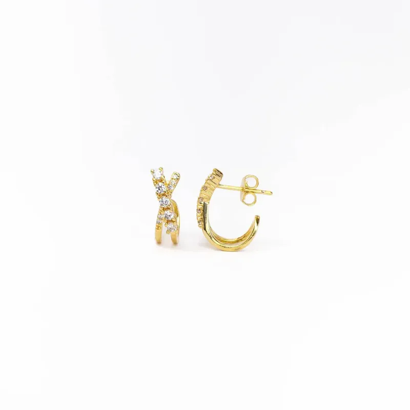 Brinco X Cravejado Zircônias Banhado a Ouro 18k