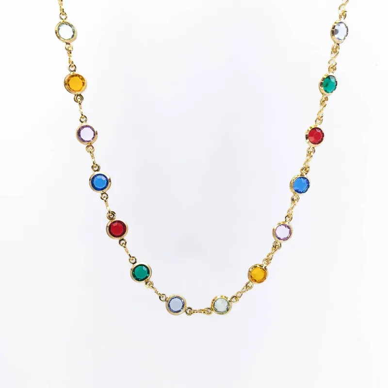 Choker Cristais de Vidro Colorido Banhado a Ouro 18k
