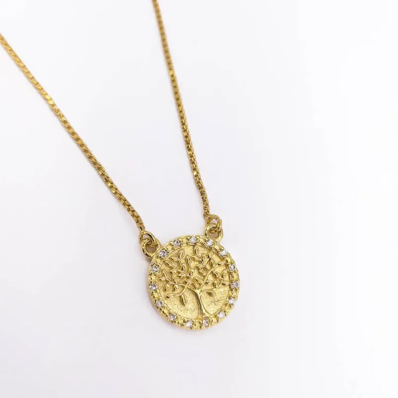 Colar Árvore da Vida Cravejado Banhado a Ouro 18k