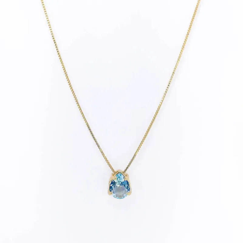 Colar Gota Zircônia Agua Marinha Banhado a Ouro 18k