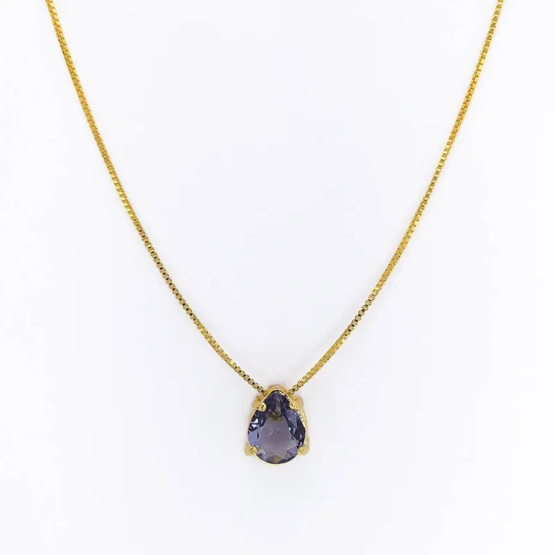 Colar Gota Zircônia Lavanda Banhado a Ouro 18k