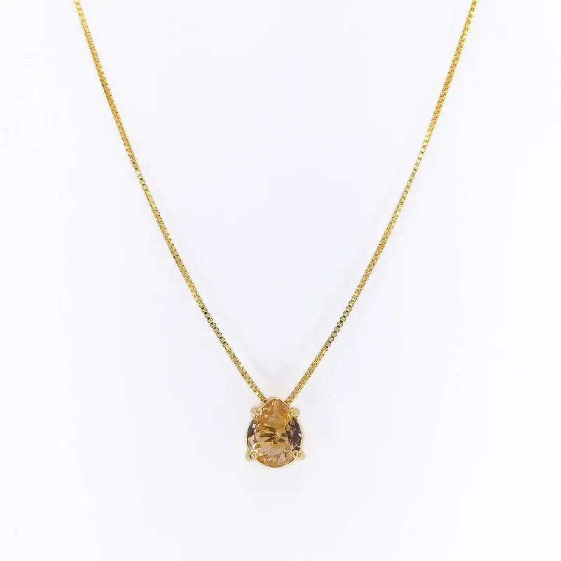 Colar Gota Zircônia Pêssego Banhado a Ouro 18k