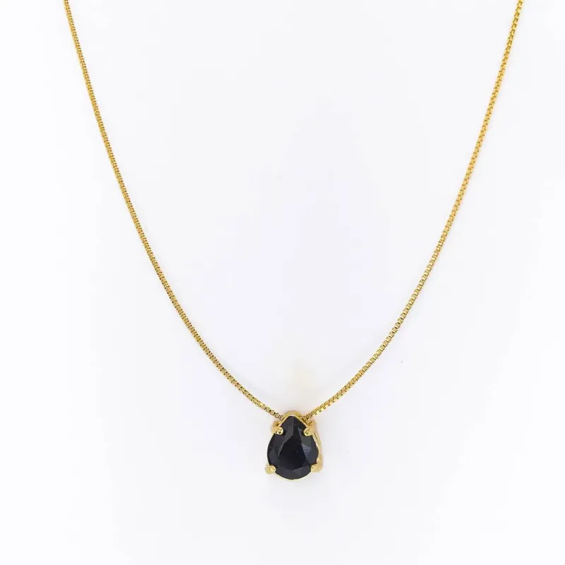 Colar Gota Zircônia Preta Banhado a Ouro 18k