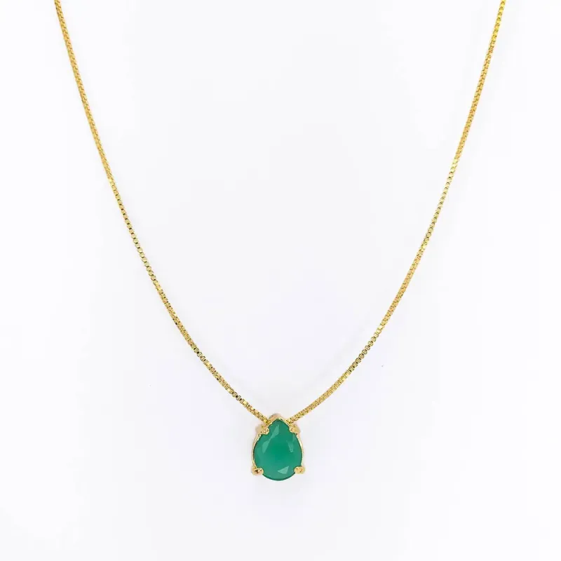 Colar Gota Zircônia Verde Turmalina Banhado a Ouro 18k