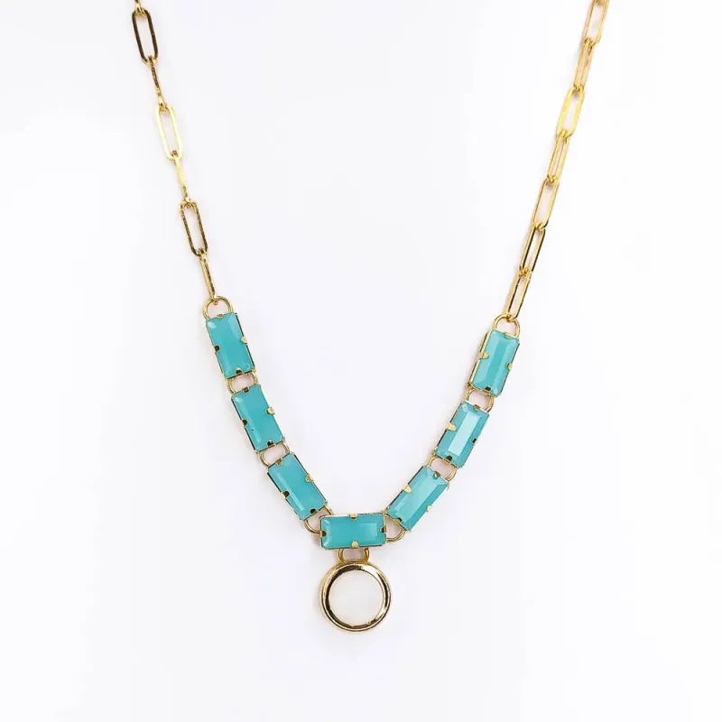 Colar turquesa com madrepérola banhado a ouro 18k