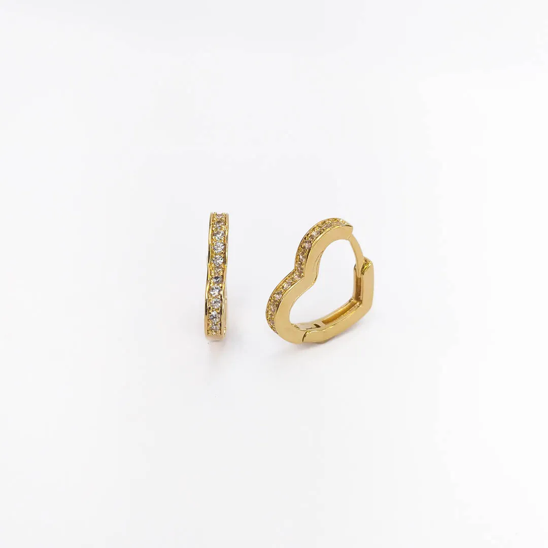 Argolinha de Coração Cravejada Banhada a Ouro 18k 16mm