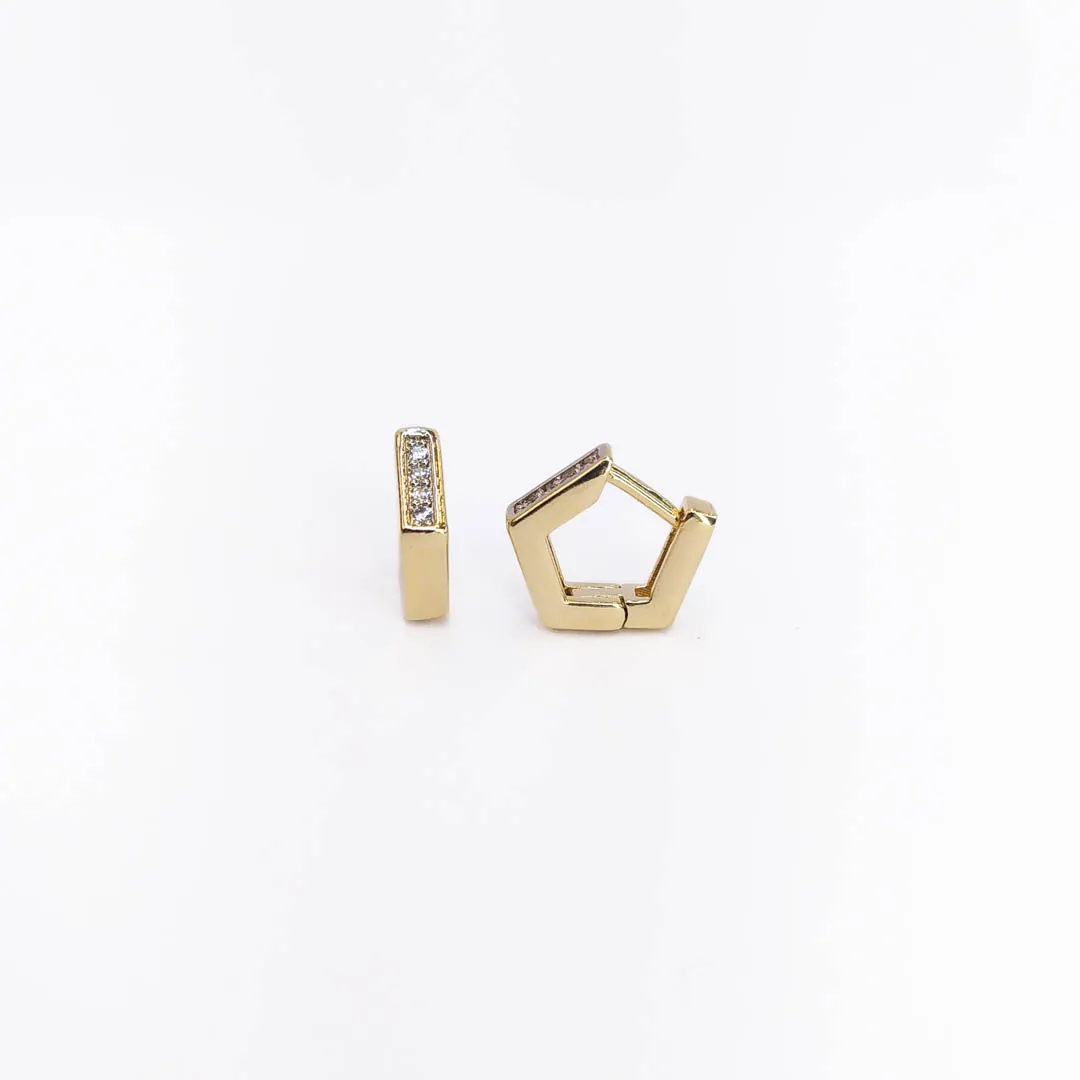 Argolinha Pentagonal Cravejada Banhada a Ouro 18k 11mm