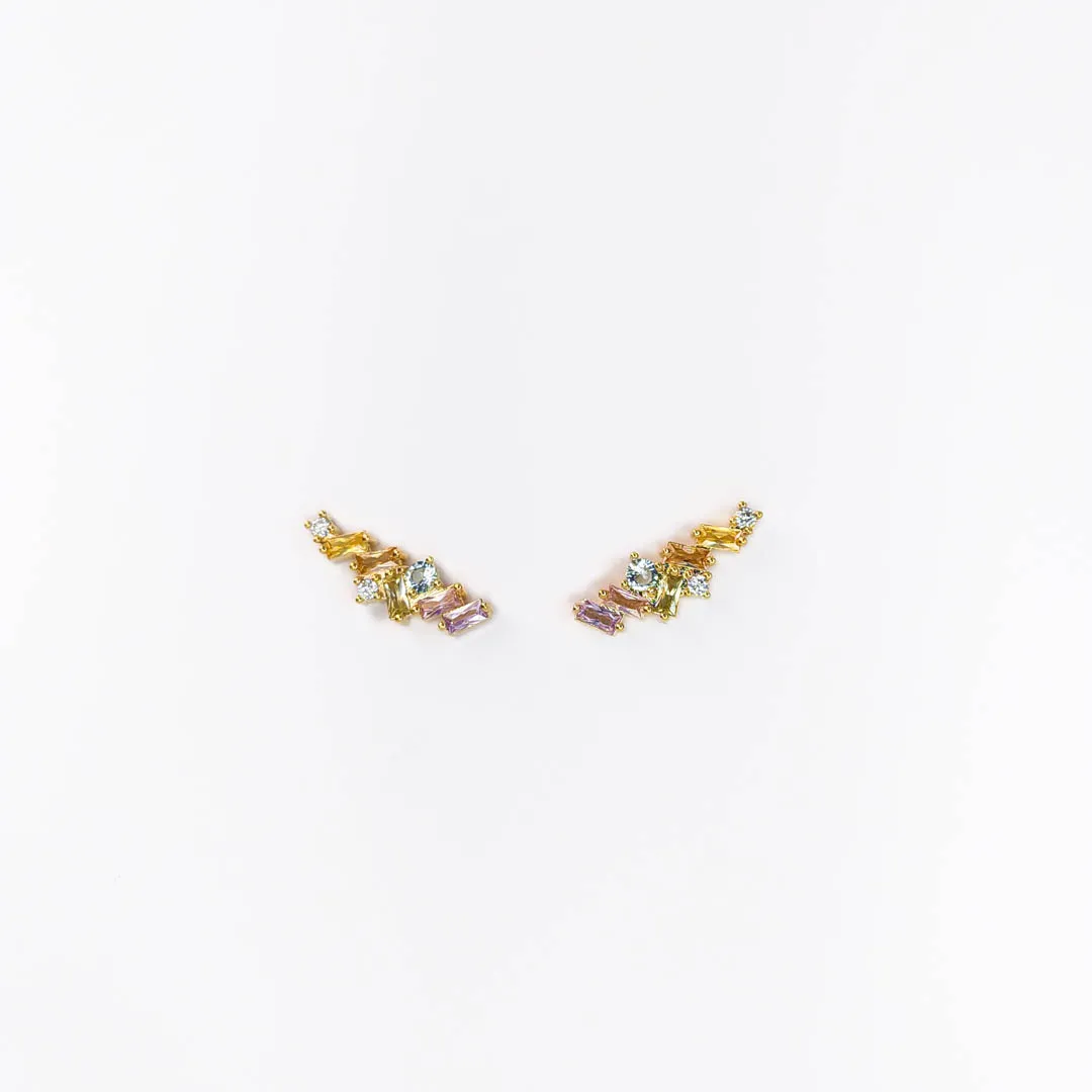 Brinco Ear Cuff Cravejado Zircônias Coloridas Banhado a Ouro 18k
