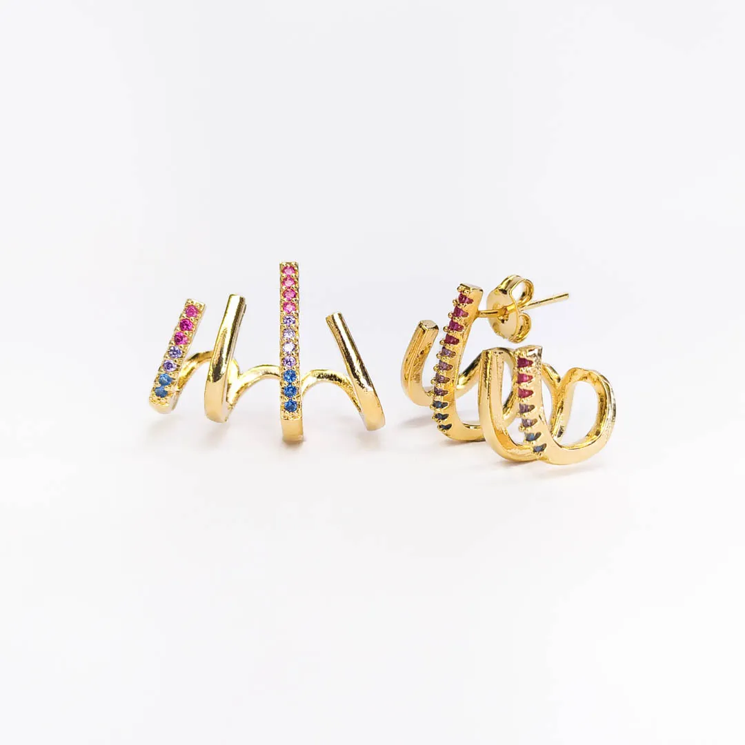 Brinco Multi Elos Zircônias Coloridas Banhado a Ouro 18k