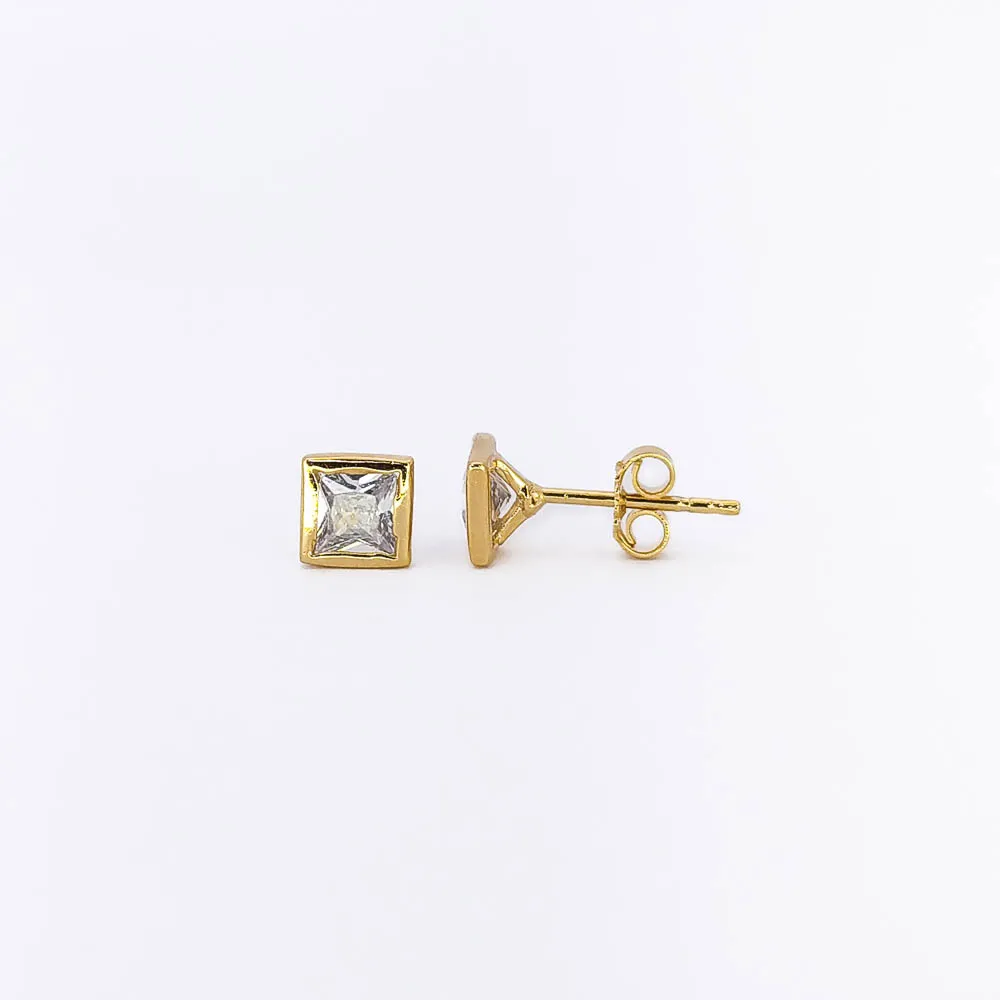 Brinco Ponto de Luz Quadrado Banhado a Ouro 18k 5mm