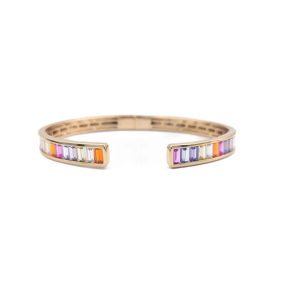 Bracelete Cravejado Zircônias Coloridas Banhado a ouro 18k