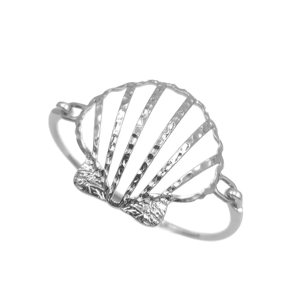 Bracelete Concha Vazado Banhado a Ródio Branco