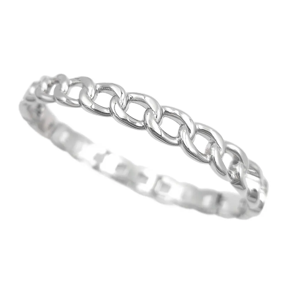 Bracelete Rígido Correntaria banhado a Ródio Branco