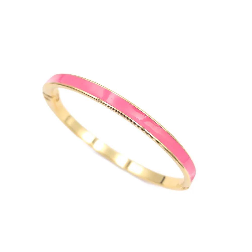 Bracelete Rígido Resinado Pink Banhado a Ouro 18k