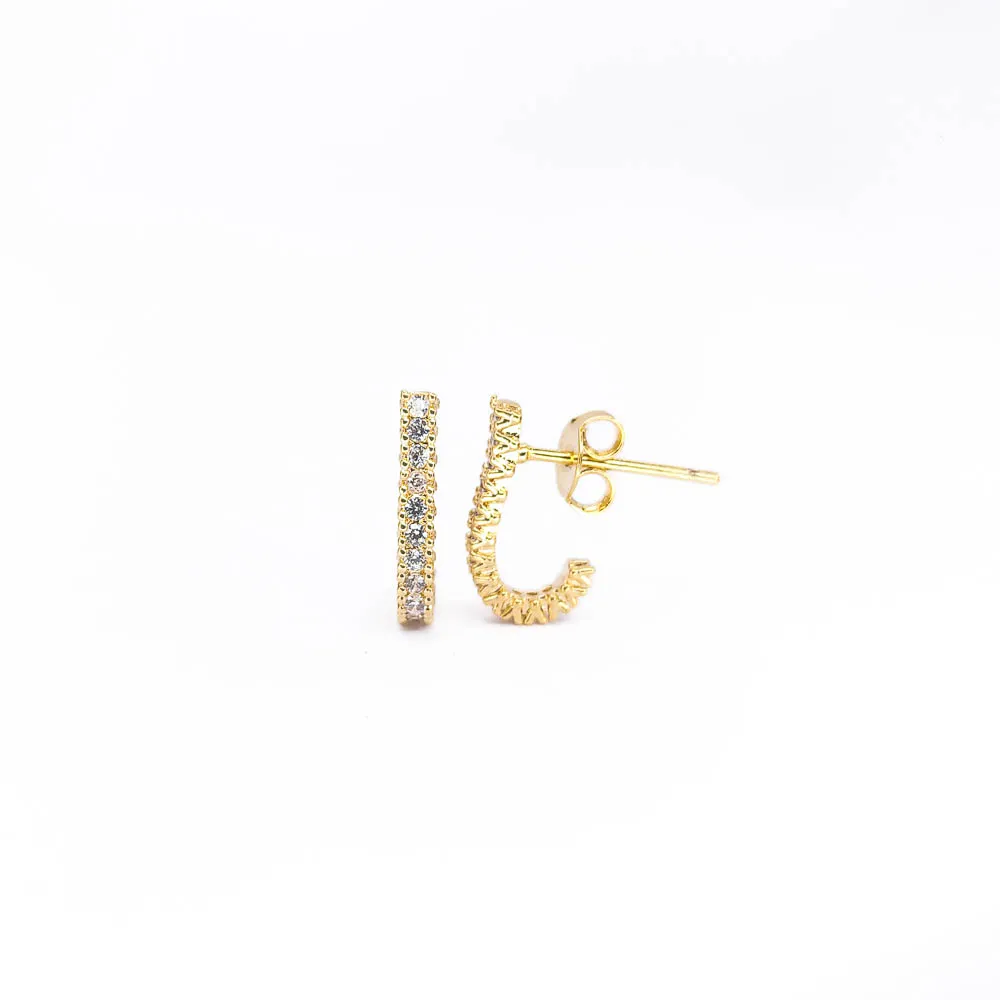 Brinco Filete Cravejado Zircônias Banhado a Ouro 18k