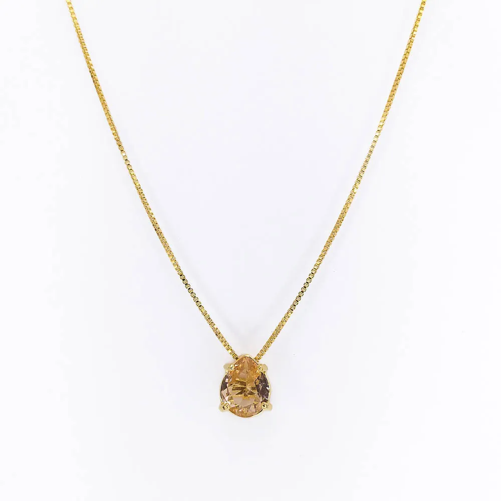 Colar Gota Zircônia Pêssego Banhado a Ouro 18k