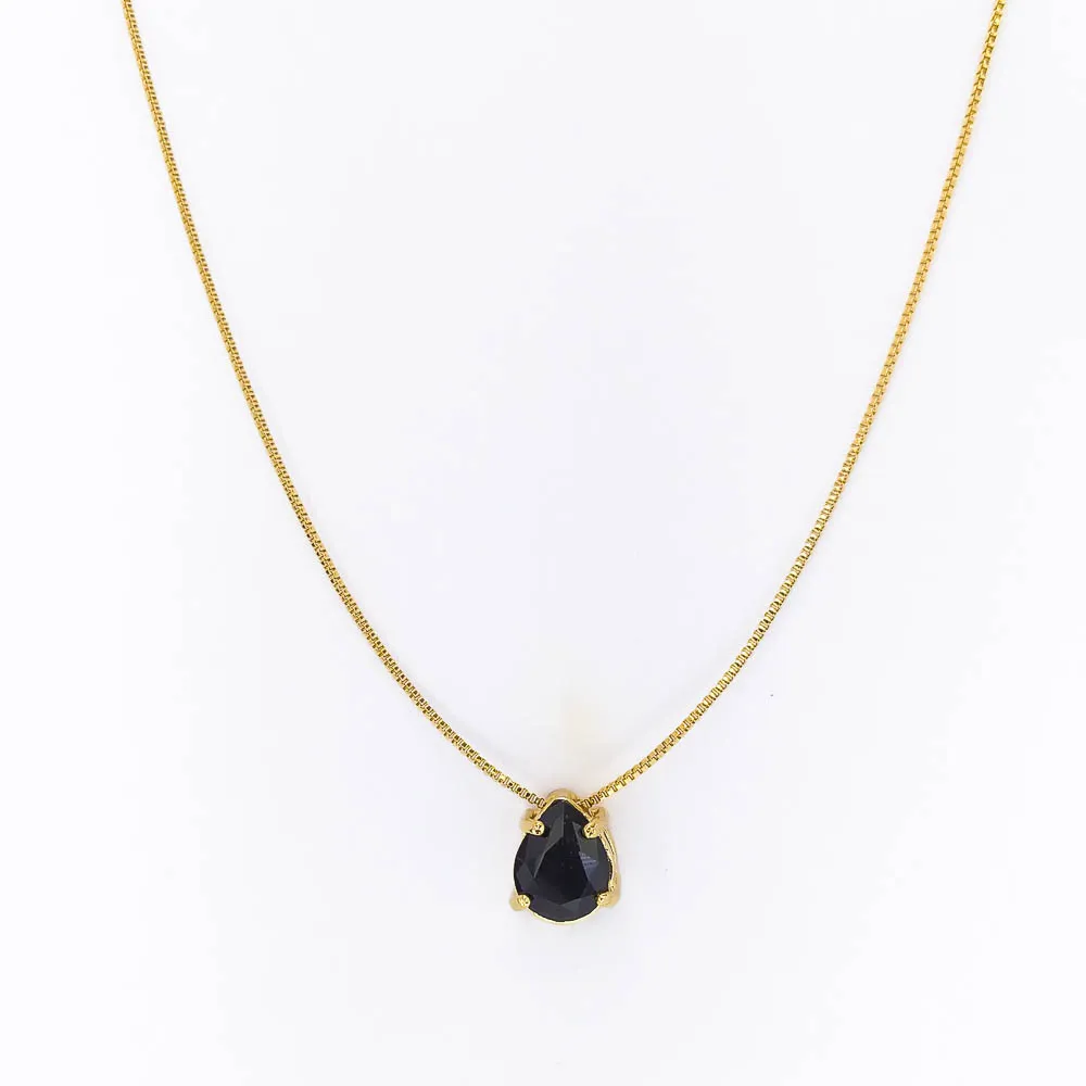 Colar Gota Zircônia Preta Banhado a Ouro 18k