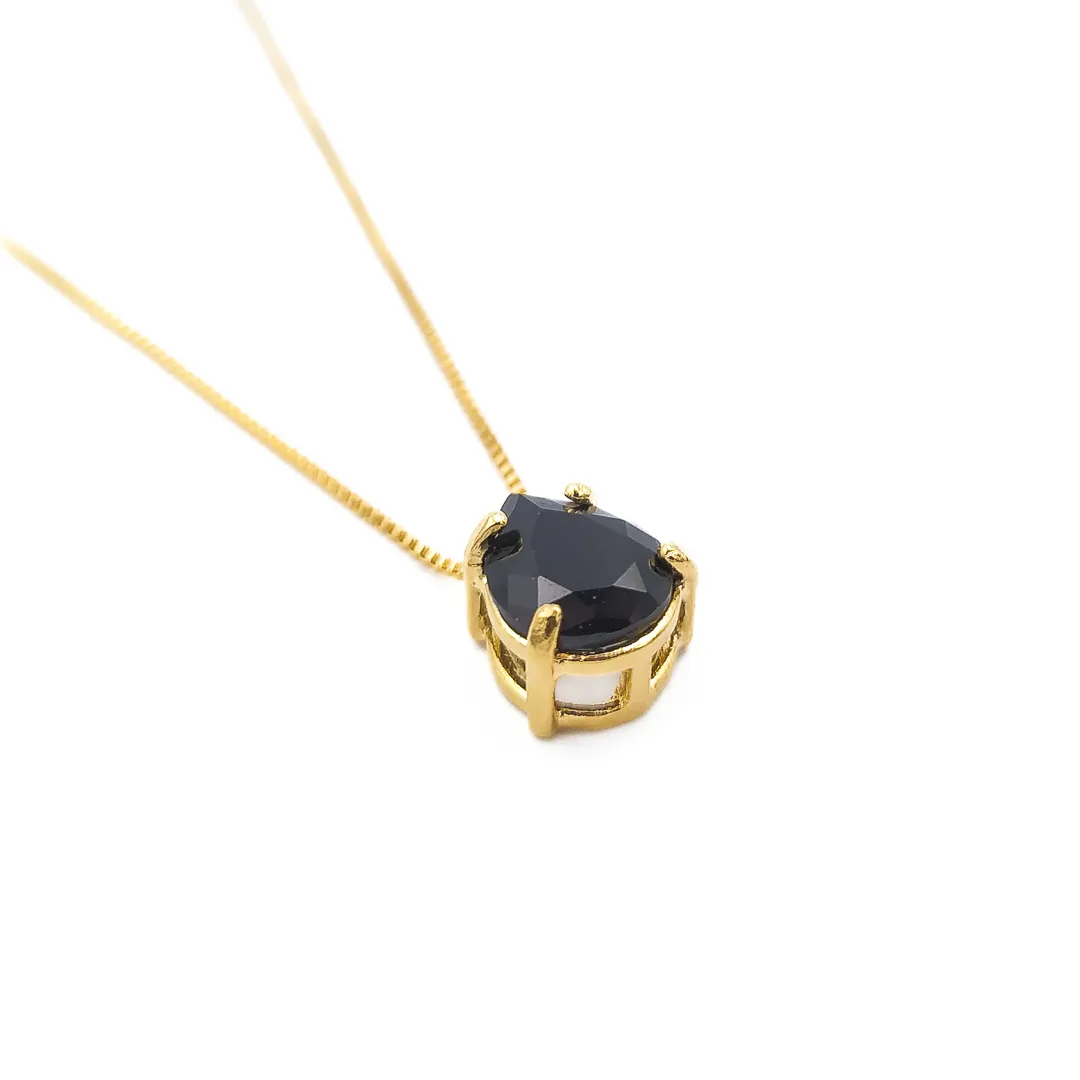 Colar Gota Zircônia Preta Banhado a Ouro 18k
