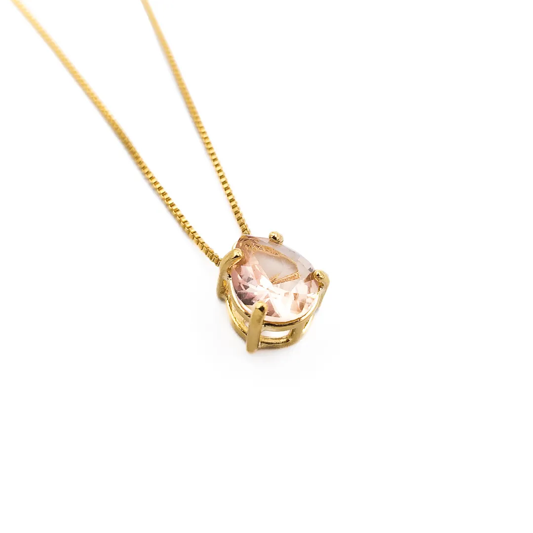 Colar Gota Zircônia Pêssego Banhado a Ouro 18k
